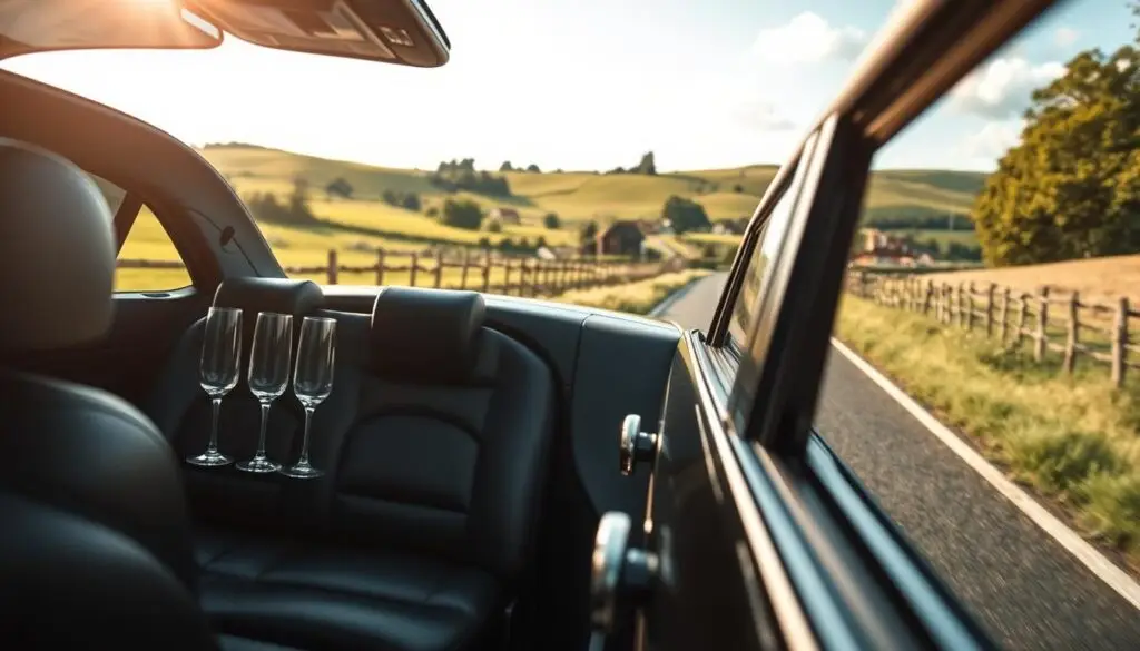 A luxurious black limousine gently glides along a picturesque country road, its sleek exterior gleaming under the warm afternoon sun. Inside, the plush leather seats and crystal champagne flutes suggest a celebratory mood, as the vehicle transports the newlyweds to their reception venue. The rolling green hills and quaint village in the distance create a serene, idyllic backdrop, complementing the elegance of the wedding transport. A shallow depth of field focuses the viewer's attention on the limousine, while the surrounding landscape provides a sense of context and setting. This image encapsulates the cost and experience of wedding transportation, a crucial element in the overall wedding budget. A luxurious black limousine gently glides along a picturesque country road, its sleek exterior gleaming under the warm afternoon sun. Inside, the plush leather seats and crystal champagne flutes suggest a celebratory mood, as the vehicle transports the newlyweds to their reception venue. The rolling green hills and quaint village in the distance create a serene, idyllic backdrop, complementing the elegance of the wedding transport. A shallow depth of field focuses the viewer's attention on the limousine, while the surrounding landscape provides a sense of context and setting. This image encapsulates the cost and experience of wedding transportation, a crucial element in the overall wedding budget.