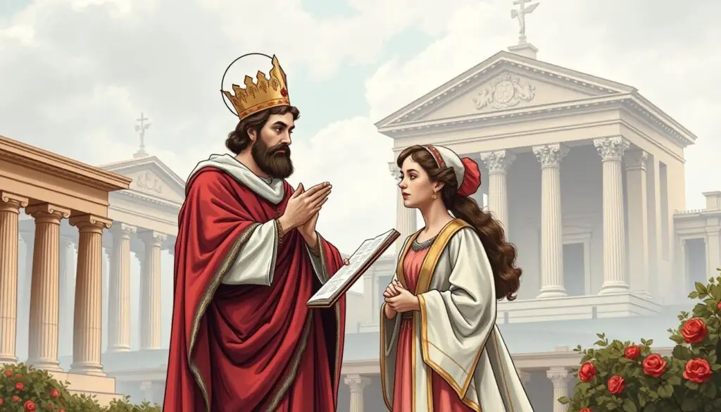Historyczna ilustracja przedstawiająca Świętego Walentego i początki walentynek