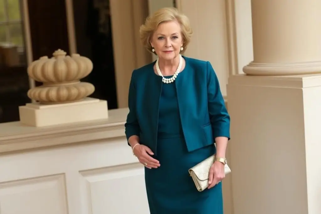 Elegancka stylizacja dla mamy pana młodego - sukienka z żakietem Elegancka stylizacja dla mamy pana młodego - sukienka z żakietem