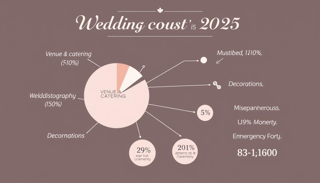 Infografika przedstawiająca procentowy podział kosztów wesela w 2025 roku