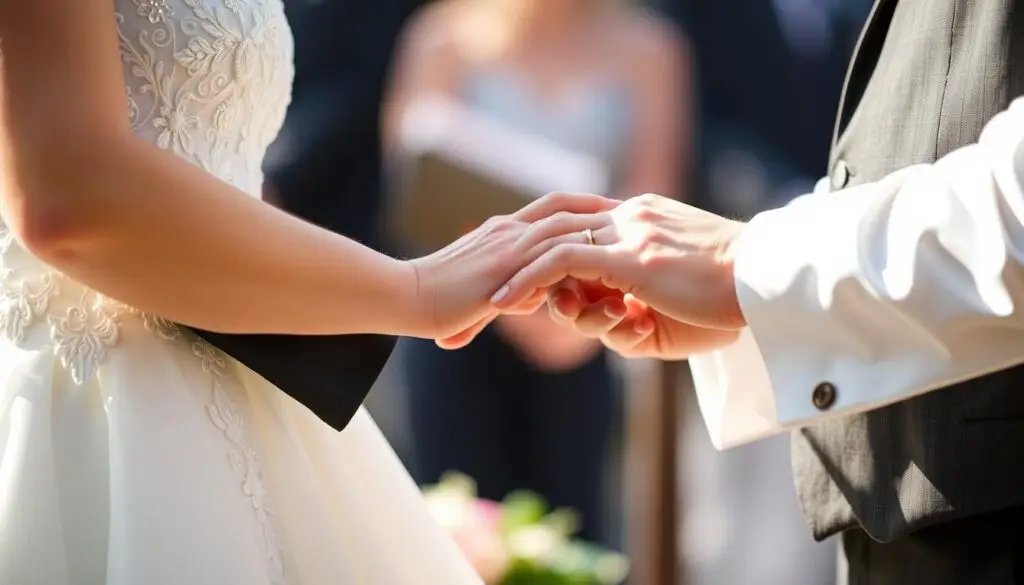 Para młoda wymieniająca obrączki podczas ceremonii ślubnej Para młoda wymieniająca obrączki podczas ceremonii ślubnej