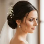 Elegancka fryzura ślubna - niski kok z welonem i kwiatami na wesele 2026