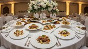 Elegancki stol weselny z roznorodnym menu weselnym na 2026 rok