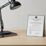 Dokument pozwu rozwodowego na biurku z piórem i pieczęcią sądu